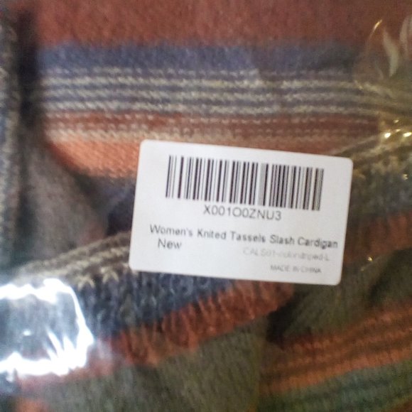 Women's Open Front Knited Tassels Slash Loose Cardigan Crew Neck Speckled Fringe - Picture 7 of 8